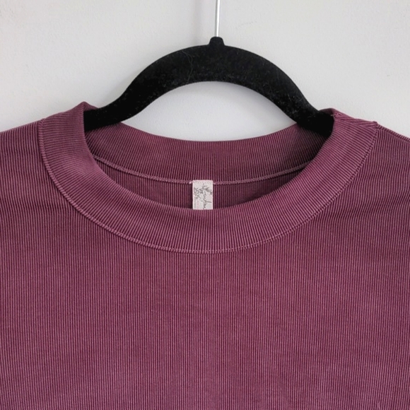 FREE PEOPLE | Ribbed Short Sleeve T-shirt Crew Neck Side Ruffles Womens S - Picture 3 of 10